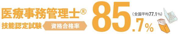 医療事務管理士Ⓡ技能認定試験 資格合格率85.7%（全国平均77.1%）